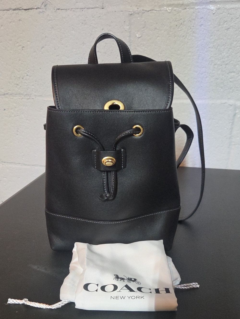 Coach Black Leather Turnkey Backpack with Gold Hardware